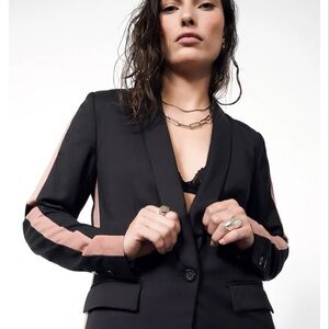 Wildfang 2X Blazer. Black with Burnt Orange stripe on the sleeves